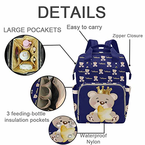 Artsadd Personalized Bear Diaper Bag Backpack for Baby Boys, Custom Name Large Capacity Multifunction Nappy Bags Mommy Waterproof Travel Daypack - color: Bear 10