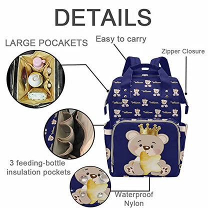 Artsadd Personalized Bear Diaper Bag Backpack for Baby Boys, Custom Name Large Capacity Multifunction Nappy Bags Mommy Waterproof Travel Daypack - color: Bear 10