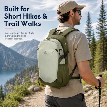 Haimont 15L Lightweight Hiking Daypack, Green | 1.19 lb Carry, Hydration Sleeve, Trekking Pole Loops, Breathable Back Panel, Whistle - color: Green