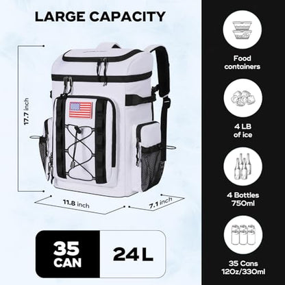 Maelstrom 35/50 Can Insulated Backpack Cooler, Leakproof Soft Lunch Ice Bag - color: White, size: 35 Can