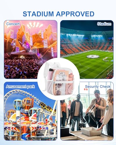 Clear Backpack for Stadium Events, 12x12x6 Small Clear Plastic bag with Reinforced Straps for Game Security Festival Concert - color: White