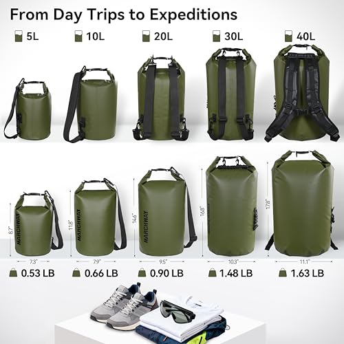 MARCHWAY Floating Waterproof Dry Bag Backpack 5L/10L/20L/30L/40L, Roll Top Sack Keeps Gear Dry for Kayaking, Rafting, Boating, Swimming, Camping, Hiking, Beach, Fishing - color: Army Green, size: 10L