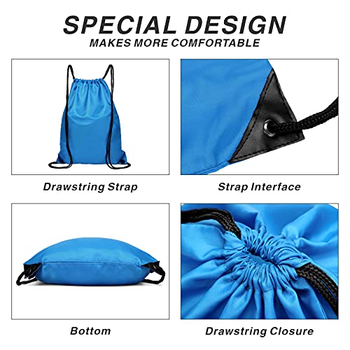 Drawstring Backpack Sports Water Resistant String Bag Sport Gym Sackpack for Women Men Large with Zipper, Neon Blue - color: Neon Blue