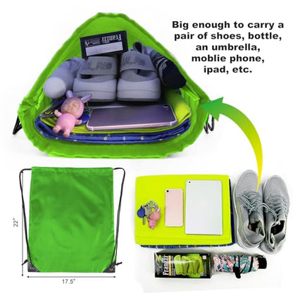 BeeGreen Green Drawstring Backpack Bags Bulk 2 Pack X-Large 22.4" L x 17.5" W Sports Cinch Sackpack Gym String Bags Machine Washable Heavy Duty for Men Women - color: Green