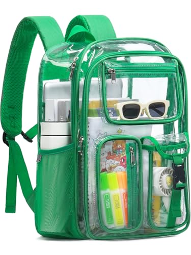 Double-Layer Clear Backpack Heavy Duty, 17 Inch Large Clear Bookbag, Transparent See Through Backpack For School, Work, College, Travel, Sport- Green - color: 1# Green, style: Pro Series (Double Layer)
