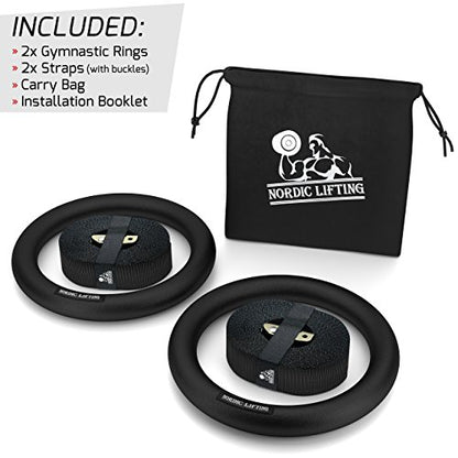 Nordic Lifting Gymnastic Rings and Straps - Heavy Duty for Gymnastics, Crossfit, & Fitness Training - Best Olympic Home Gym Set - PC Plastic is Stronger Than Wood