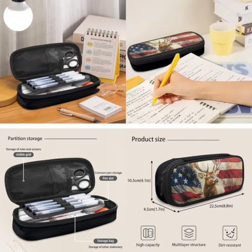 3 in 1 School Backpack, 3PCS American Flag Elk Kids Bookbag Set Large Capacity 17 Inch Student Backpack with Lunch Box and Pencil Case - color: American Flag Elk