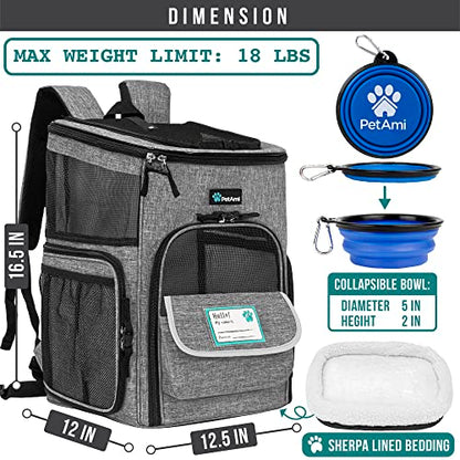 PetAmi Dog Backpack Carrier, Airline Approved 4-Way Entry Cat Backpack Carrier, Ventilated Mesh, Collapsible Pet Carrier for Small Puppy, Kitten, Hiking, Travel Car, Vet, up to 18 lbs, Heather Gray - color: Heather Gray