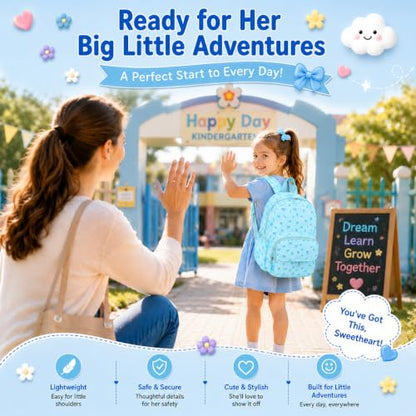 BTOOP Kids Backpack for Boys Girls 3-6, Preschool Kindergarten Backpack with Insulated Lunch Compartment & Chest Strap (Blue-Bow, Age 3-6 (14.5" H Fit Folder)) - color: Blue-bow, size: Age 3-6 (14.5" H Fit Folder)