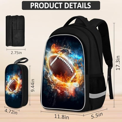 School Backpack for Boys - 4pcs Ameriacn Football Boys Backpack with Lunch Box and Pencil Case for Kids Children Teens Elementary Middle School - Students Bag for Ages 6-18,17″Bookbag Travel Back Pack - color: American Football-04-backpack Set