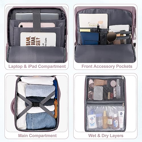 Sinaliy Travel laptop Backpack for Women, Personal Item Size Flight Approved, 16 Inch Laptop Bag with Multi-Pockets, College Computer Bag, Waterproof Carry On Backpack Casual Daypack Backpack - color: Purple, size: Large