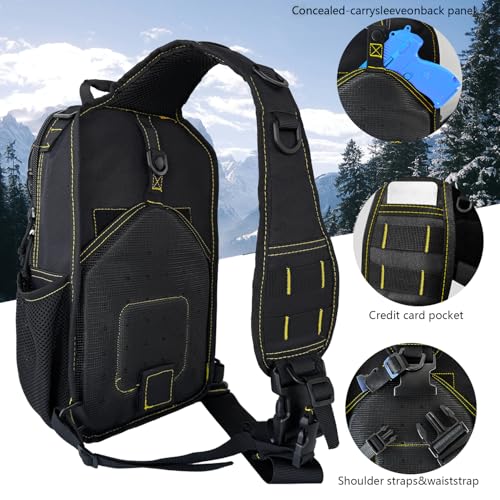 Rover Sling Pack Tactical Shoulder Sling Bag Backpack with Bottle Holder Crossbody Chest Bag, Black with Yellow - color: Black With Yellow