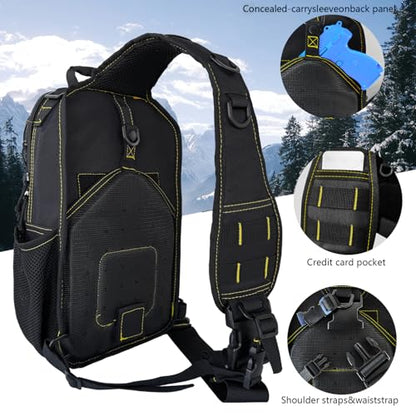 Rover Sling Pack Tactical Shoulder Sling Bag Backpack with Bottle Holder Crossbody Chest Bag, Black with Yellow - color: Black With Yellow