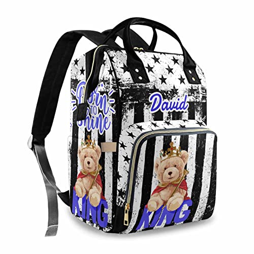 Custom Bear Diaper Bag Backpack for Baby Boy, Personalized Name American Flag Large Nappy Nursing Orangizer Mommy Bags, Waterproof Travel Daypack for Dad Mom Gifts - color: American Flag-bear-03