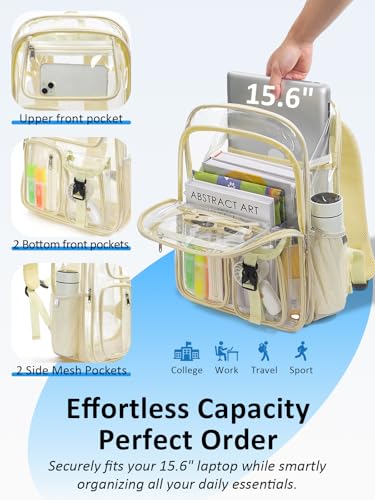 Double-Layer Clear Backpack Heavy Duty, 17 Inch Large Clear Bookbag, Transparent See Through Backpack For School, Work, College, Travel, Sport- Beige - color: 1# Beige, style: Pro Series (Double Layer)