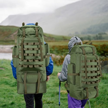 70L/100L Camping Hiking Backpack with Rain Cover, Expandable Large Military Tactical Backpack, Waterproof Molle Racksack Travel Backpacking Daypack for Climbing Trekking (Green) - color: Green