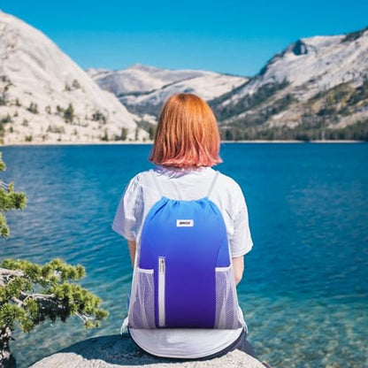 WANDF Drawstring Backpack Sports Gym Sackpack with Mesh Pockets Water Resistant String Bag for Women Men (Blue) - color: Blue