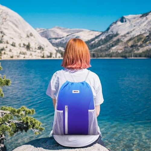 WANDF Drawstring Backpack Sports Gym Sackpack with Mesh Pockets Water Resistant String Bag for Women Men (Blue) - color: Blue