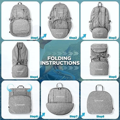 ZOMAKE Ultra Lightweight Packable Backpack 25L,Small Foldable Backpacks Hiking Water Resistant Collapsible Daypack for Women Men(Grey-C1) - color: Grey-c1, size: 25L