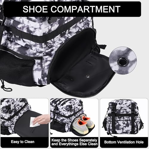 LHI Military Tactical Backpack for Men and Women 45L Army 3 Days Assault Pack Bag Large Rucksack with Shoe Compartment - Blue - color: 1.21 Shoe Compartment(black and White)