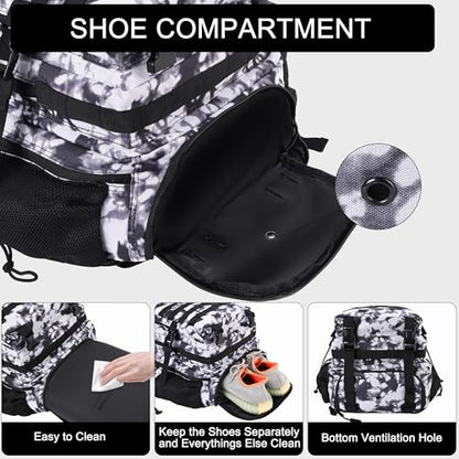 LHI Military Tactical Backpack for Men and Women 45L Army 3 Days Assault Pack Bag Large Rucksack with Shoe Compartment - Blue - color: 1.21 Shoe Compartment(black and White)