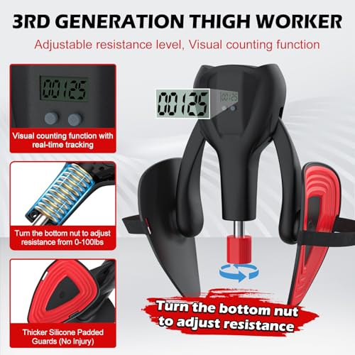 3rd Gen Inner Thigh Leg Train Exercisers 0-100 lbs Adjustable Resistance with Leg Straps Band Pelvic Floor Kegel Hip Exercise Workout Equipment Pilates Women Men - color: Black