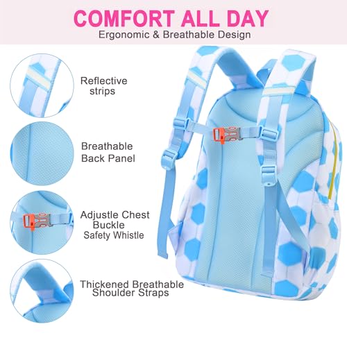 3PCS Kids Backpack Set, School Backpack with Lunch Bag & Pencil Case, Lightweight Waterproof Bookbag for Kids (Blue soccer) - color: Blue Soccer