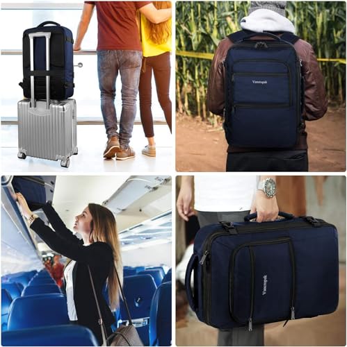 Vancropak Carry on Backpack, 40L Expandable Travel Backpack for Airplane | Flight Approved Business Bag, Lightweight Weekender Bag, Water Resistant Daypack, Adjustable Strap, Hidden Shoulder Strap - color: Blue, size: X-Large