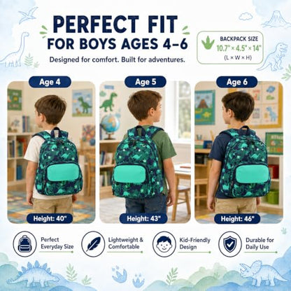 BTOOP Dinosaur Kids Backpack for Boys Girls 3-6, Cute Preschool Kindergarten Backpack with Insulated Lunch Compartment & Chest Strap, Lightweight School Travel Bag Fits A4 Folder - color: Dinosaur, size: Age 3-6 (14.5" H Fit Folder)