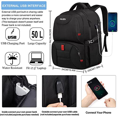 HILUSEN Extra Large Backpack for Men 50L, Insulated Cooler Lunch Box Backpack, Water Resistant 17inch Travel Laptop Work Bookbag with USB Charging Port,Black - color: Black