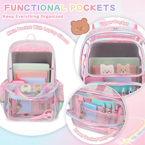 Sisipoet Pink Clear Backpack for Girls Heavy Duty Clear Bookbag, See Through Backpack for School, Stadium Events and Concert, Transparent Backpacks - color: Pink/Tie-dye