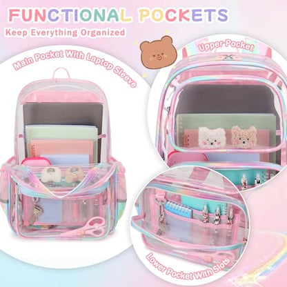 Sisipoet Pink Clear Backpack for Girls Heavy Duty Clear Bookbag, See Through Backpack for School, Stadium Events and Concert, Transparent Backpacks - color: Pink/Tie-dye