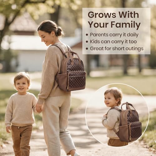 miss fong Small Diaper Bag - Baby Diaper Bag Backpack Checkered Diaper Bag with Changing Pad Baby Backpack for Travel Daycare Mommy Diaper Backpack Pañaleras Para Bebe for Mom & Dad -Coffee - color: Coffee