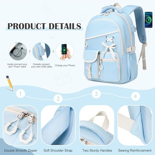 DIGOBAY Backpacks for Girls - 3PCS Girls Backpack with Lunch Box & Pencil Pouch School Backpacks for Elementary Middle High College School Bookbag for Teen Girl Kids Students Blue - color: Bluebeige