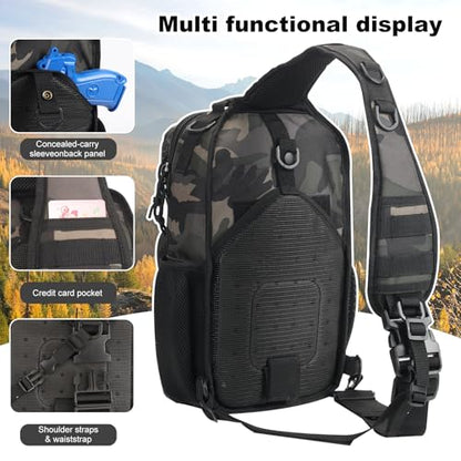 Rover Sling Pack Tactical Shoulder Sling Bag Backpack with Bottle Holder Crossbody Chest Bag, Black Camo - color: Black Camo