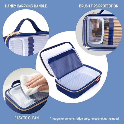 ZIPIT: Travel Makeup Bag - Navy Blue & White Stripes - Protective Hard Shell, Large Cosmetic Case, Transparent Zipper Lid, Handle, Toiletry Organizer - color: Multicolor