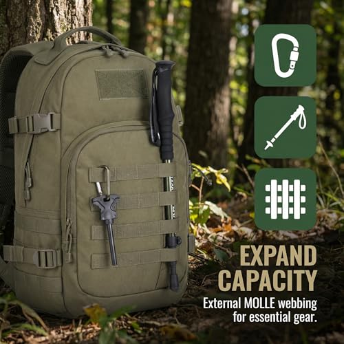 Zsearaymy 25L Small Tactical Hiking Backpack with 180° Open Design Molle System Padded Laptop Lightweight (OD.Green) - color: Od.green