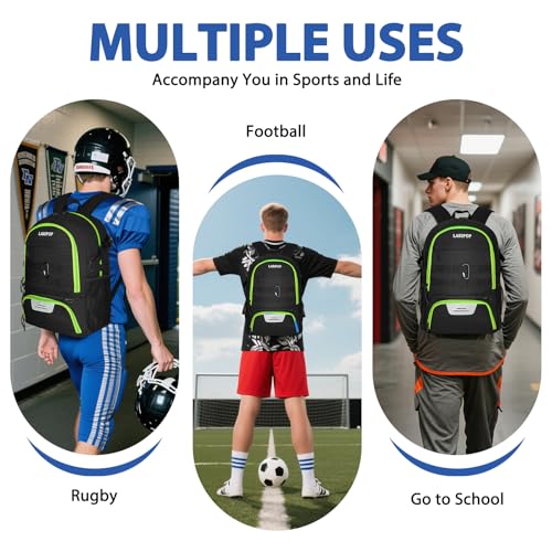 LARIPOP Soccer Backpack with Ball Holder & Shoe Compartment Large Capacity Sports Bag for Training - color: Lemon Green