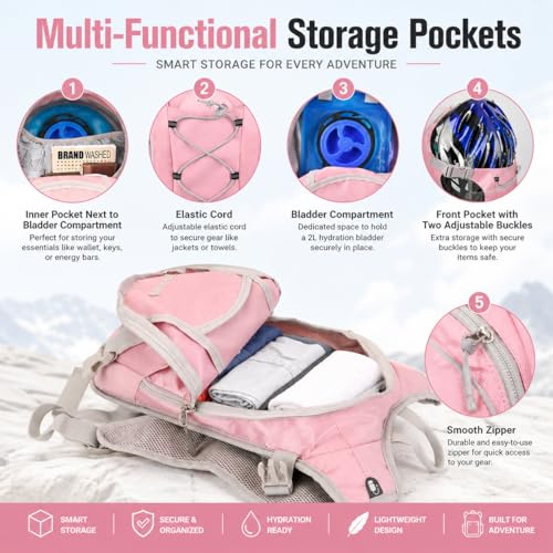 Zavothy Hydration Backpack with 2L Hydration Bladder Water Backpack for Hiking Hydration Pack for Running Cycling Hiking - color: Pink