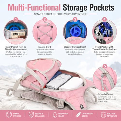 Zavothy Hydration Backpack with 2L Hydration Bladder Water Backpack for Hiking Hydration Pack for Running Cycling Hiking - color: Pink