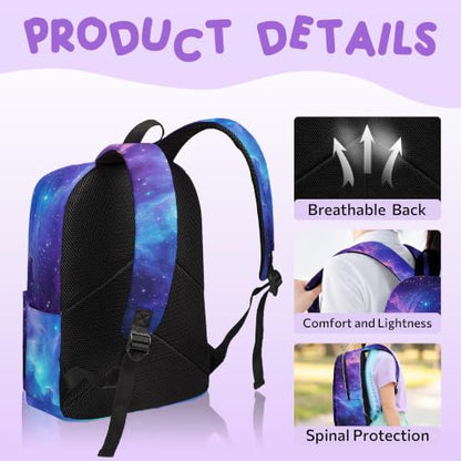 Galaxy 3PCS Backpack for Boys Girls, Kids Back to School Backpack Set with Lunch Box Pencil Case, 17 Inch Lightweight Bookpack 3 in 1 Set for Teens Elementary Middle High School Students - color: Galaxy