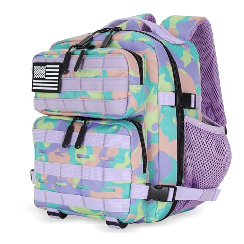 9L Mini Tactical Backpack for Men and Women Tactical Backpack Small for Hiking Small Tactical Bag Fitness Pack - color: Purple Green and Yellow