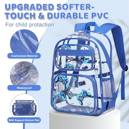 ACESAK Clear Backpack for Boys - 3 Pcs Game Heavy Duty with Lunch Bag - See Through Backpack Clear Bookbag Stadium Approved for Kids Middle High College School Travel (Blue Game Console) - color: Blue Game Console