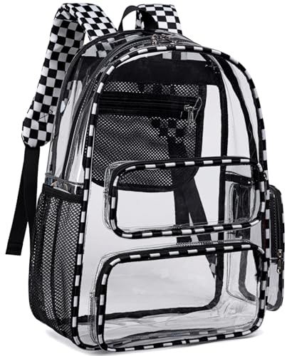 CAMTOP Clear Backpack Heavy Duty Transparent Bag See Through BookBag for Student School Work Festival Sport Travel (Check) - color: Check, size: Medium-17‘’