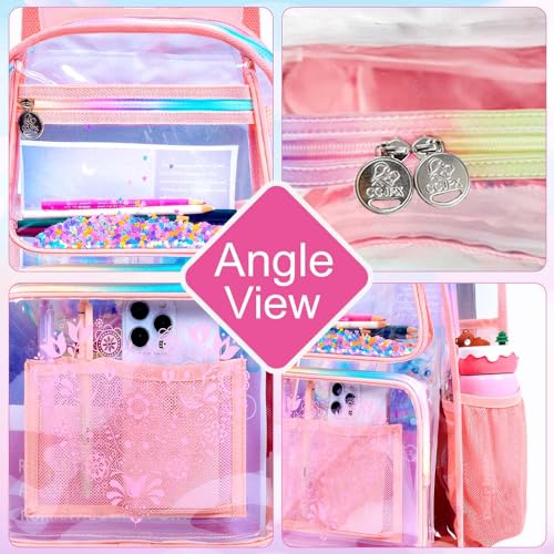 gxtvo 3PCS Clear Backpack, Women’s Sequins Transparent Bookbag Set, Cute Heavy Duty See-Through School Bag for Teens and Elementary Students – Flower Pink Love - color: Flower Pink Love Clear Backpack Set