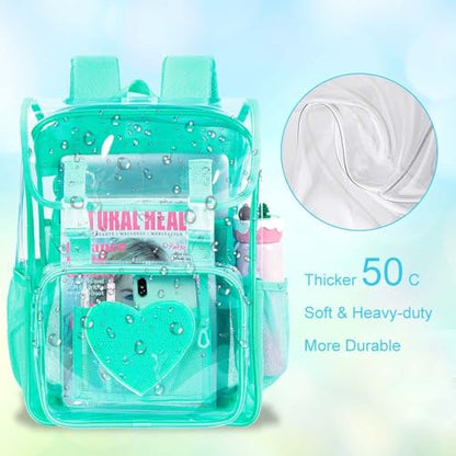3PSC Clear Backpack, Heavy Duty Transparent Bookbag for Girls Women, Stadium Approved See Through Backpack Set (Green Sequins) - color: Green Sequin