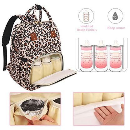 Femuar Diaper Bag Backpack Multifunction Maternity Diaper Bag for Baby Girls & Boys Large Capacity Travel Nappy Bags Leopard Print - color: Leopard Print
