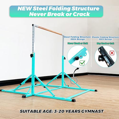 Marfula Gymnastic Bar For Kid and Teenage of 3-25, 5Ft/8 FT Base Length 4Ft Width 5Ft Adjust Height, Gymnastic Kip Bar For Gymnast, Gymnastic Training Equipment For Professional Training Home Club Use - color: Bar With Mat-Cyan (5 Ft Base)