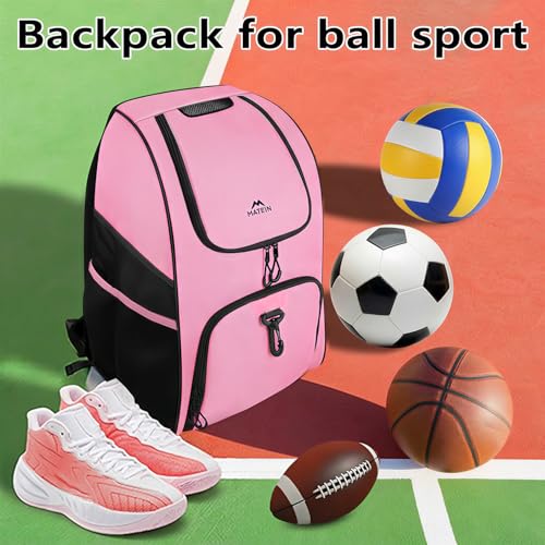 MATEIN Basketball Bag, Sturdy Soccer Bag with Ball Holder & Shoe Compartment, Large Basketball Backpack for Training Equipment, Water Resistant Sports Ball Backpack Fits Volleyball Football, Colorful - color: Black Pink - Large