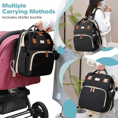 JSTPRO Diaper Bag Backpack, Large Waterproof Lightweight Diaper Bag with Changing Station, Insulated Pockets, USB Port, Travel Bag for Mom and Dad (Black) - color: Black